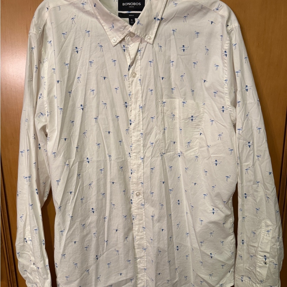 Bonobos Men's Cream Shirt with Blue Accents
